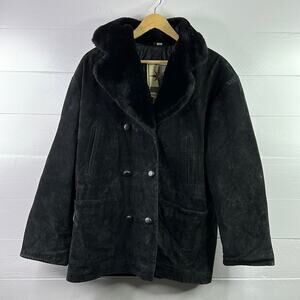 MIDDLEBROOK PARK Black Leather Suede Fur‎ Peacoat Jacket Coat Size Medium